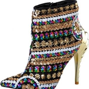 Multicolor Gold Sequin Pailette Ankle Boots/Heels 4.5” inches BRAND NEW NO TAG